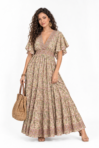 Bohemian V Neck Silk Maxi <b>Dress</b> for Women Printed Summer <b>Dress</b> Elegant Beachwear Casual Party <b>Dress</b> at Wholesales Price - Product Image 6