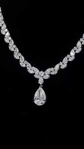 80CT Pear & Marquise Lab Grown Diamond <b>Necklace</b> 14K White Gold E VS1 IGI Certified <b>Statement</b> Pendant Lariat Tennis <b>Necklace</b> - Product Image 2