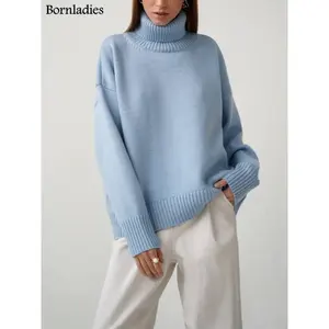 Bornladies Women's <b>Turtleneck</b> <b>Sweater</b> Chic Autumn Winter Thick Warm Pullover <b>Oversized</b> Casual Loose Knitted Jumper Pull Top for - Product Image 1