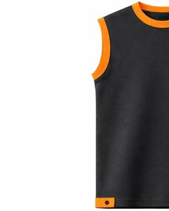 Conjunto de dos piezas para hombre, camiseta sin mangas negra y pantalones cortos, conjunto informal de verano de algodón con ribete naranja y cordón ajustable. - Product Image 3