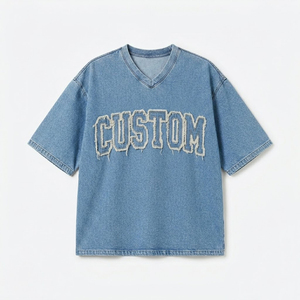 เสื้อยืดคอกว้างทรงโอเวอร์ไซส์สำหรับผู้ชาย ล้างสีแบบแอซิดวอช แขนสั้น สไตล์วินเทจ ปักลายแบบดิสเทรส สำหรับกิจกรรมกลางแจ้ง รับผลิตแบบ OEM - Product Image 1