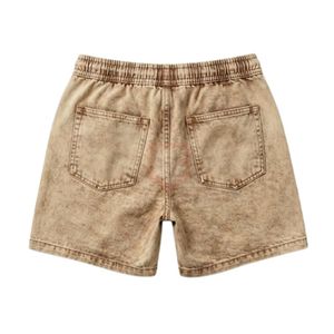 Shorts en denim délavé marron à coupe décontractée avec motif cactus, style streetwear, en coton épais, délavé vintage, pour homme, style rétro - Product Image 2