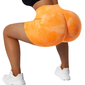 Shorts de yoga froncés tie-dye orange vif, sans couture, taille haute, effet push-up, pour femme, idéal pour la gym et la course à pied - Product Image 5