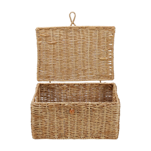 Handwoven Water Hyacinth Seagrass <b>Storage</b> <b>Basket</b> with Lid <b>Rectangular</b> Wicker Organizer Box Rattan Desktop Bathroom Office Bins. - Product Image 4