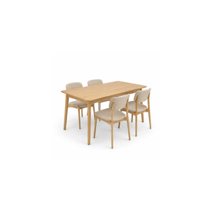 Ensemble de table à manger rectangulaire en teck minimaliste de luxe ARTERRA, style Japandi, chaises modernes avec coussins, écologiques, durables, pour restaurant - Product Image 1