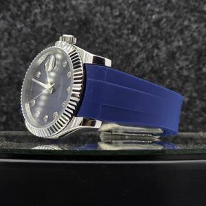 Montre automatique de luxe pour hommes, en acier inoxydable, avec lunette cannelée, cadran bleu, bracelet en caoutchouc, montre-bracelet mécanique de sport et d'affaires - Product Image 2