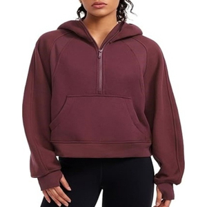 Quarter Zip <b>Up</b> Ladies Outdoor Fashion Wear Long Sleeve Hooded Crop Tops Athletic Sports Use Clothes Crop Hoodie Ladies - Product Image 1