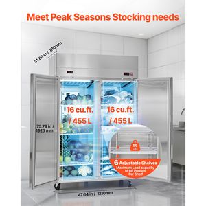 Attrezzatura di Refrigerazione per Cucine Commerciali, Congelatore Verticale a Doppia Porta Larghezza 31,89 Piedi, Frigorifero Commerciale Combo 31,1 - Product Image 4