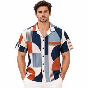 Custom Tropical Print Men's <b>Shirt</b> Hawaiian <b>Shirt</b> <b>Geometric</b> Pattern Summer Beach Vacation Wear - Product Image 1