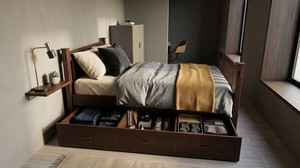 Solid Beech Wood Twin Storage Bed Frame with Underbed <b>Drawers</b> and 3 Built-in Compartments - Product Image 6