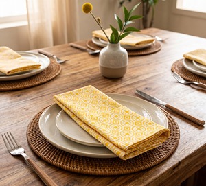 Servilletas de Algodón de Alta Calidad con Diseño de Flores Bordadas en Amarillo, 6 Piezas, Rectangulares, Hechas a Mano, Decoración de Mesa, Personalización Disponible - Product Image 3