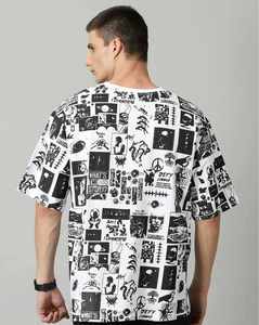 Camiseta de Hombre con Estampado Gráfico en Blanco y Negro, Mezcla de Algodón, Estilo Casual Urbano, Manga Corta, Logotipo Personalizado, Marca Privada - Product Image 3