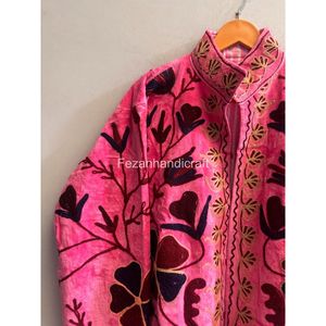 Wholesale <b>Velvet</b> Jacket Floral Embroidered Mandarin Collar Handmade Short Unisex Jacket <b>Coat</b> - Product Image 3