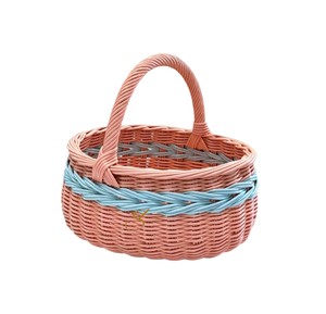 Wholesale Rattan Picnic <b>Basket</b> Pink Oval Shaped Handwoven <b>Wicker</b> <b>Storage</b> Hamper Light Blue Braided Band Outdoor Gathering Fruit - Product Image 1