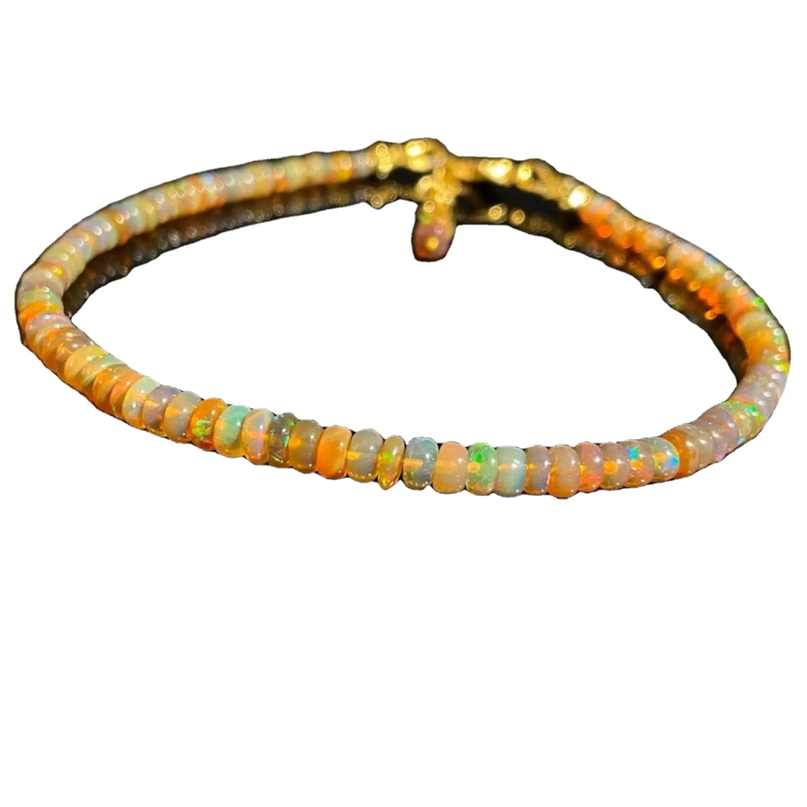 Gouden Opaal Kralen Armband 3Mm Regenboog Vuur Ethiopisch Opaal Minimalistisch Sterling Zilver Opaal Sieraden Stenen Kralen