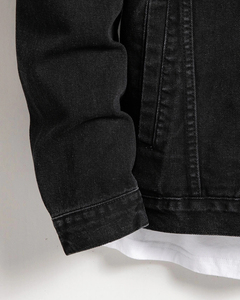 2026 Vintage Casual Spring Autumn Long Sleeve <b>Black</b> Regular Fit Drawstring Closure Acid Wash <b>Denim</b> <b>Jacket</b> <b>Men's</b> 100% Cotton - Product Image 6