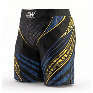 กางเกง MMA ยี่ห้อ Askar Wear รุ่น Ind สำหรับผู้ชาย สีดำ น้ำเงิน เหลือง พิมพ์ลายแบบ Sublimation แห้งเร็ว กระชับรูปทรง สำหรับกีฬาต่อสู้แบบผสมผสาน - Product Image 1