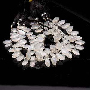 Perles de pierre de lune blanche facettées en forme de marquise, pierres précieuses naturelles de pierre de lune blanche percées sur le côté, 7x12-8x13MM, pour la fabrication de bijoux - Product Image 2