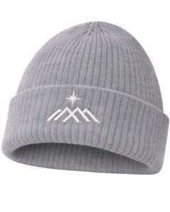 หมวกบีนนี่ถักลายริบสีเทา ปักโลโก้ดาวภูเขาสีขาว อุ่นสบายสำหรับฤดูหนาว ผลิตจากอะคริลิกนุ่ม ผลิตตามสั่ง หมวกสำหรับทุกเพศ - Product Image 1