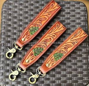 Nueva Llegada Mano Tooled Cuero Muñequera Llaveros En Relieve Estampado Floral Cuero Llaveros Tooled Accesorios de cuero Correas para llaves - Product Image 3
