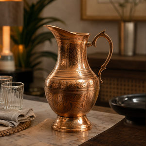 Carafe à eau artisanale en laiton massif, décorative, gravée, vintage, pour la maison, la cuisine, le restaurant, l'hôtel, cadeau - Product Image 4