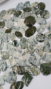 อัญมณีธรรมชาติ อาเกตทรงรี รูปทรงคุชชั่น สีเขียวขาว ลายมอส สำหรับทำเครื่องประดับ ขายส่งจำนวนมาก - Product Image 3