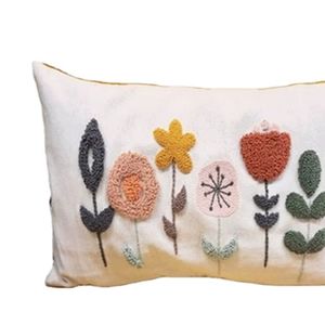 Cojín Lumbar de Algodón Bordado Estilo Bohemio, Rectangular, con Diseño de Plantas, Decorativo, Lavable y Suave - Product Image 2