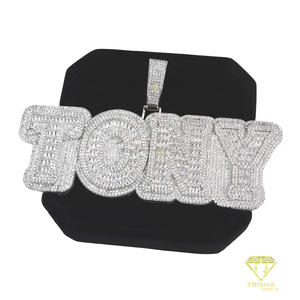 Moissanite Diamond " <b>TONY</b> " Nameplate Necklace With Cuban Link Chain Fully Sparkling Block Letter Pendant - Product Image 3