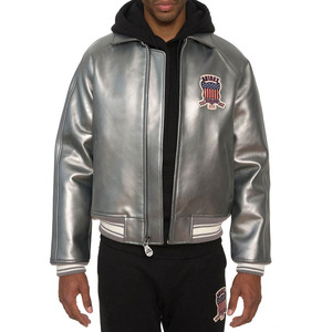 Custom Avirex Men's PU Bomber <b>Jacket</b> With Embroidered Patch Front Zipper Turn-down Collar Casual Style Autumn Wear Bomber <b>Jacket</b> - Product Image 3