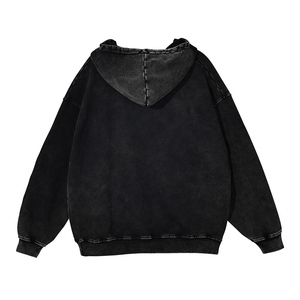 Sudadera con Capucha Negra Oversize para Hombre con Lavado Ácido, Estilo Casual, con Bolsillo Canguro, Manga Raglán, para Otoño, OEM ODM - Product Image 2