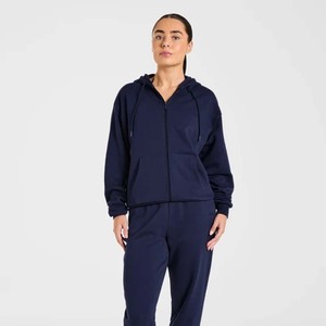 High Quality Vintage Custom Women Oversized <b>Zip</b>-<b>Up</b> Embroidered Floral Knitted Hoodie Organic Cotton Fleece <b>Crop</b> Top - Product Image 6