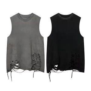 เสื้อกล้ามคอกลมคุณภาพสูง ระบายอากาศได้ดี แห้งเร็ว สไตล์สตรีทแวร์ ดีไซน์ขาดๆ แบบขายส่ง เสื้อยืดลำลองผู้ชาย ผ้าโพลีเอสเตอร์ยืดหยุ่น ทอแบบริบ - Product Image 1