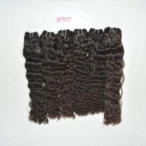 ผมแท้แบบอินเดียชนิด Single Drawn Blunt Cut Curly Remy  แบบมัดเป็นช่อ  ลอนแน่น  ยาวเต็มปลาย  ต่อผมแบบ Double Weft ด้วยเครื่องจักร - Product Image 2