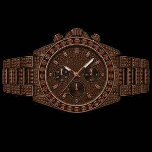Reloj Cronógrafo Marrón con Incrustaciones de Diamantes, Bisel con Piedras Baguette, Brazalete Completamente Pavé, Diseño de Reloj de Pulsera de Lujo para Hombre - Product Image 1