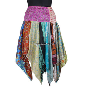 DS020 Urban Tribal Dance Assorted <b>Skirt</b> Flowy <b>Patchwork</b> <b>Skirt</b> Summer Bohemian Long Maxi Recycled Sari Silk Scrap <b>Skirt</b> Hippie - Product Image 1