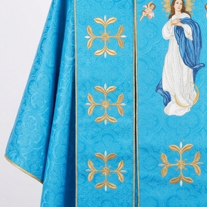 Casulla Litúrgica Religiosa Azul con Bordado de la Virgen María y Diseño de Cruz Dorada para Adultos, Vestimenta para la Adoración en la Iglesia - Product Image 4