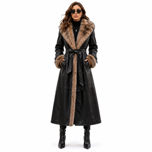 Manteau long décontracté en fourrure de renard pour femme avec ceinture, vêtement d'extérieur d'hiver écologique, fournisseur en gros sous marque privée - Product Image 1