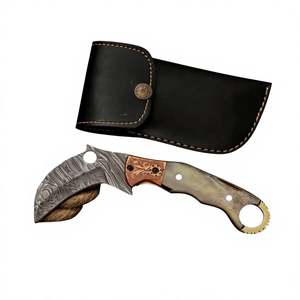 Damascus Steel Drop Point Folding <b>Knife</b> for Camping & Hiking Handmade <b>Bone</b> <b>Handle</b> Pocket <b>Knife</b> - Product Image 1