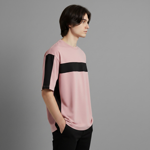 Nouveaux T-shirts pour hommes tendance et surdimensionnés, épaules tombantes, col rond, manches courtes, coupe ample, 100% coton, bicolore, style hip-hop. - Product Image 2