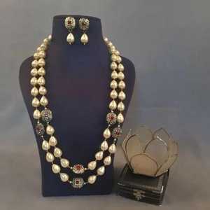 Women's Antique Gold Plated Brass Pearl Kundan <b>Necklace</b> Set | Layered Pearl Jewelry <b>Ruby</b> Stone Accents Indian Wedding <b>Necklace</b> - Product Image 1