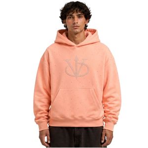 Sweat à capuche homme en polaire épais avec strass pêche, coupe oversize, personnalisable avec logo, style streetwear, décontracté, hiver, mode - Product Image 1