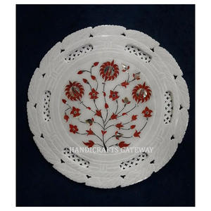 Assiette décorative en marbre blanc de haute qualité avec un beau motif floral, finition soignée pour la décoration de la maison et des hôtels - Product Image 3