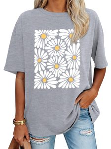 Camiseta de manga corta para mujer, 100% algodón, con estampado gráfico DTF, cuello redondo, camisetas de verano holgadas y cómodas - Product Image 2