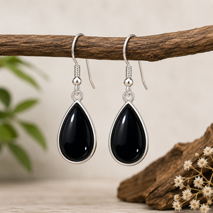 Natural Green Onyx Bohemian Style Pear Cut Water <b>Drop</b> Dangle Earrings 925 Sterling Silver Bezel Set Certified Women's Gift - Product Image 3