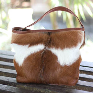 Cowhide Leather Tote Bag Women Boho Shoulder <b>Handbag</b> Zipper Closure Water Resistant <b>Medium</b> Size - Product Image 1