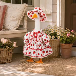 Décoration de jardin d'été : Statue de canard en dentelle imprimée fraises pour véranda - Product Image 1