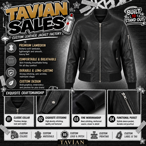 Blouson aviateur noir en cuir véritable pour femme, blouson de motard en peau d'agneau de qualité supérieure, style classique aviateur, col côtelé - Product Image 6