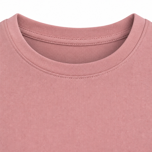 Camiseta de manga corta para mujer, color rosa polvoriento, cuello redondo, corte largo con abertura lateral, en tejido de algodón interlock, estilo casual. - Product Image 6