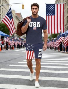 4th of July <b>Sets</b> for Men 250th Anniversary USA Shirt American Flag T Shirt Summer Patriotic 2 Piece Short Outfits - Product Image 4