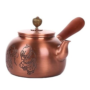 Tetera de Cobre Puro Hecha a Mano, Diseño Tradicional Chino Redondo con Tapa, Tetera de Metal - Product Image 1